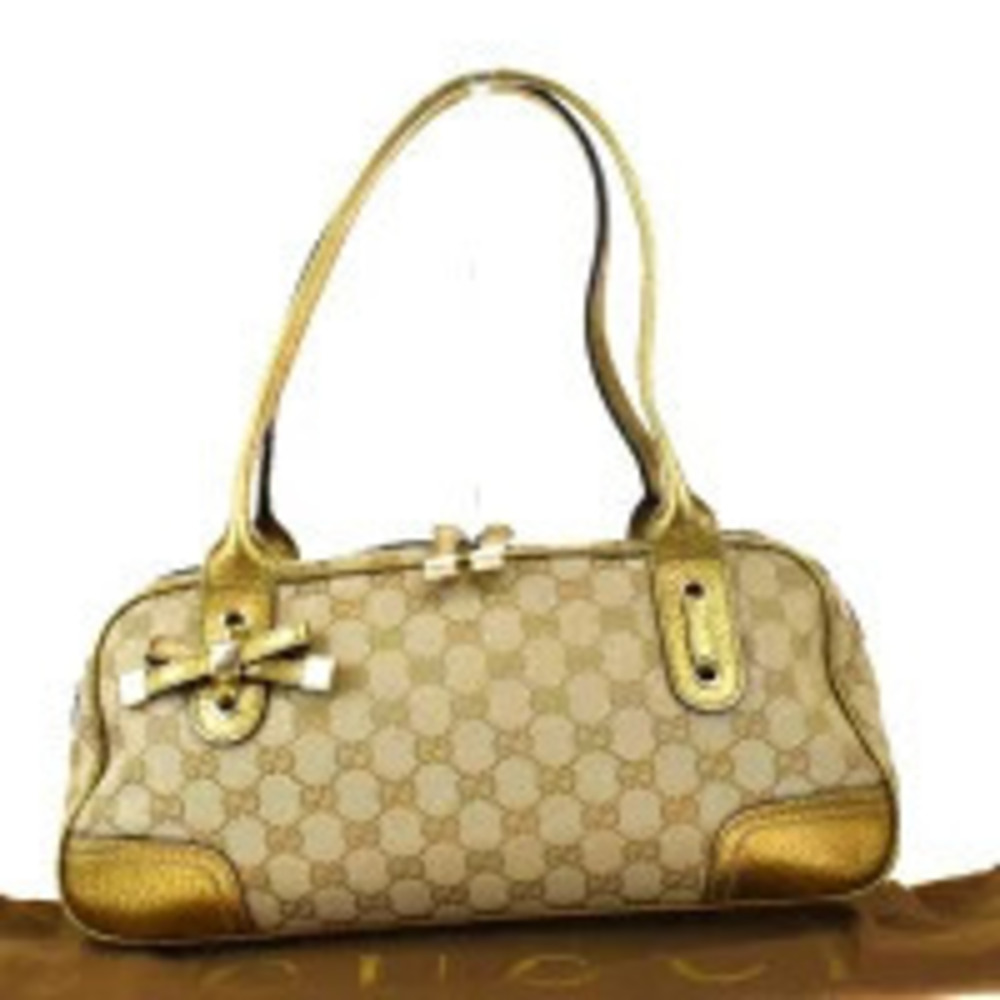 Gucci Princy Shoulder Bag GG Beige Gold Canvas Leather